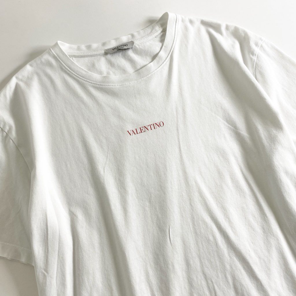 13e22 VALENTINO ヴァレンティノ イタリア製 フロントロゴ Tシャツ クルーネック カットソー プリント WV3MG10V738 Lサイズ ホワイト コットン 春夏