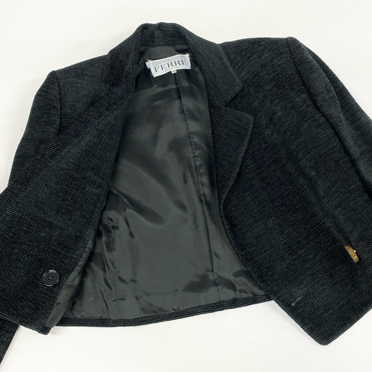 61g23 GIANFRANCO FERRE ジャンフランコフェレ VINTAGE セットアップ ジャケット スカート イタリア製 40 ブラック レディース