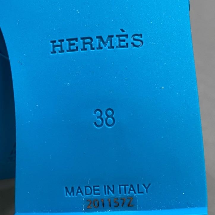 3d3 《未使用品》 HERMES エルメス ALOHA アロハ シェーヌダンクル サンダル 38 ブルー ラバー フラット シューズ イタリア製 夏