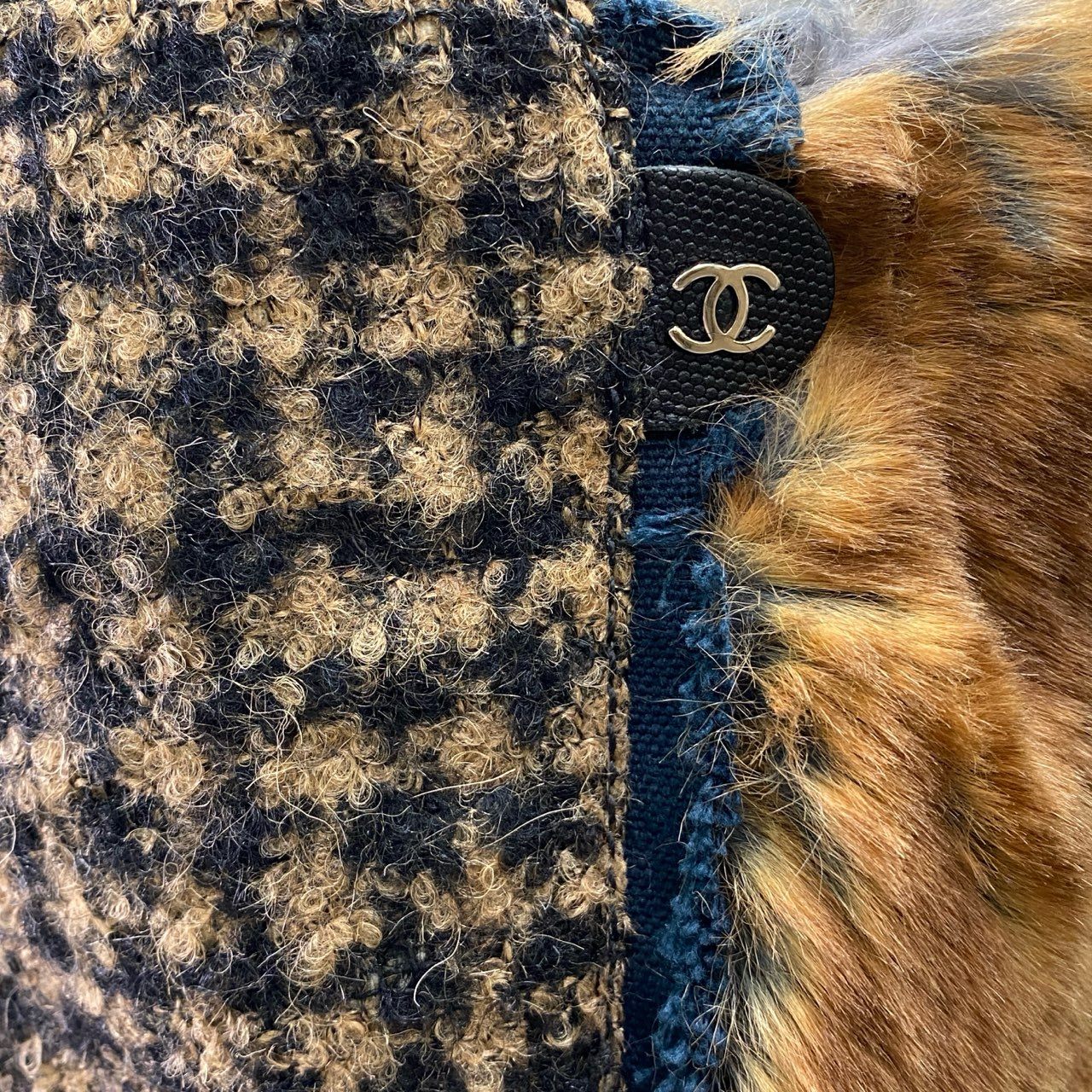 1c3 CHANEL シャネル ツイード × リアルファー ロングブーツ ヒールブーツ チャンキーヒール ココマーク スタッズ イタリア製 レディース 36 1/2