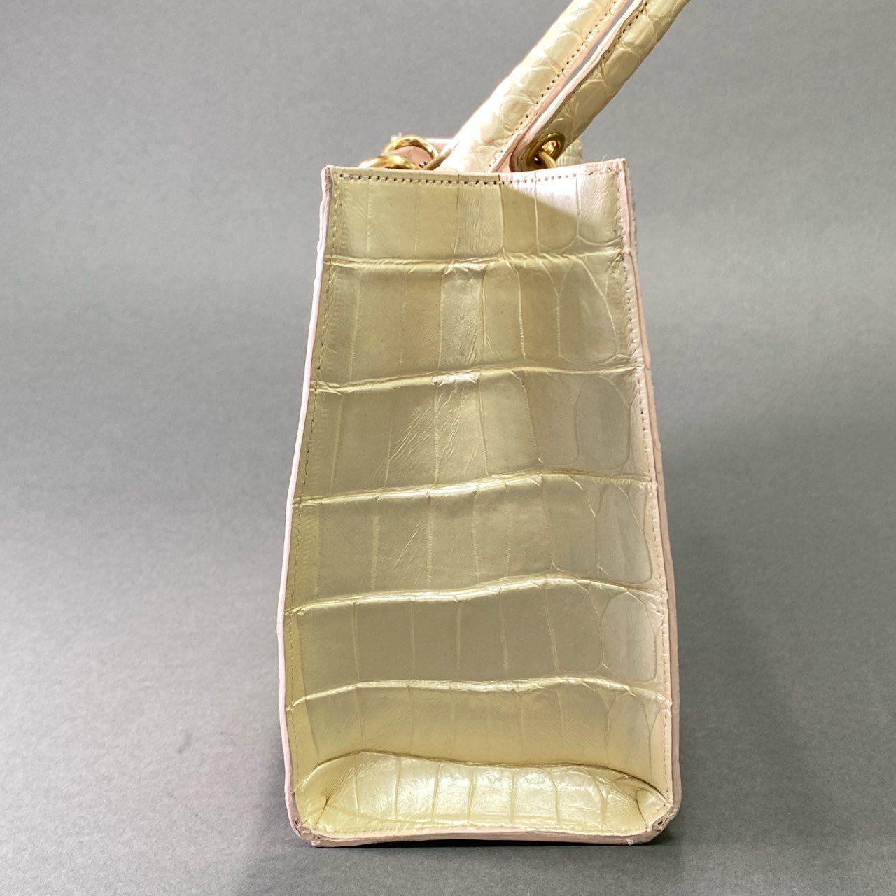 Fe18 《美品》 JRA認定☆ SANPO サンポー クロコダイルレザー センター取り トートバッグ 本クロコ シャンパンゴールド ワニ革 レディース 女性用 鞄