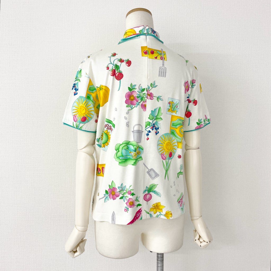 3e8 LEONARD SPORT レオナール スポーツ ハイネック半袖Tシャツ カットソー トップス 美しい花柄プリント サイズM マルチカラー コットン100% レディース 日本製