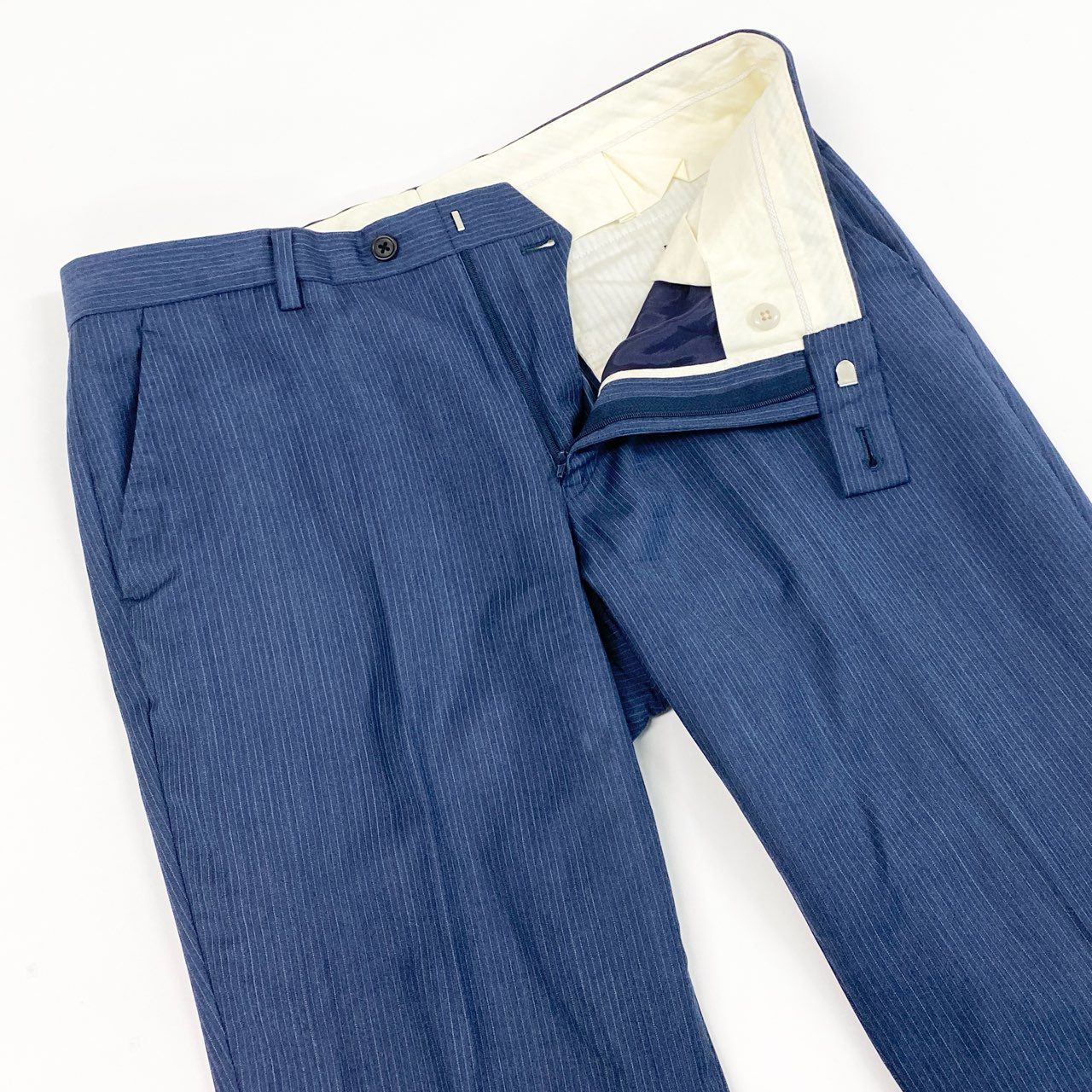 32d11 《美品》 Paul Smith ポールスミス シングルスーツ セットアップ イタリア製 エルメネジルドゼニア社生地 サイズXL ブルー ストライプ メンズ 日本製