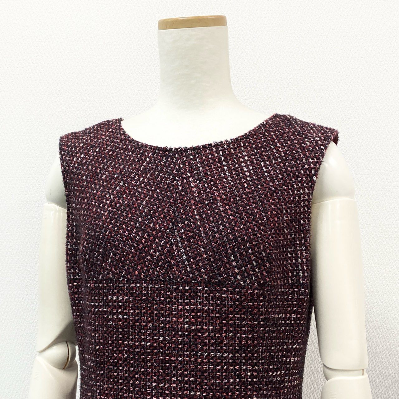 42a23 《美品》 Rene ルネ ラメ入り ツイードワンピース ノースリーブ 6936740 36 レッド DRESS ドレス 日本製