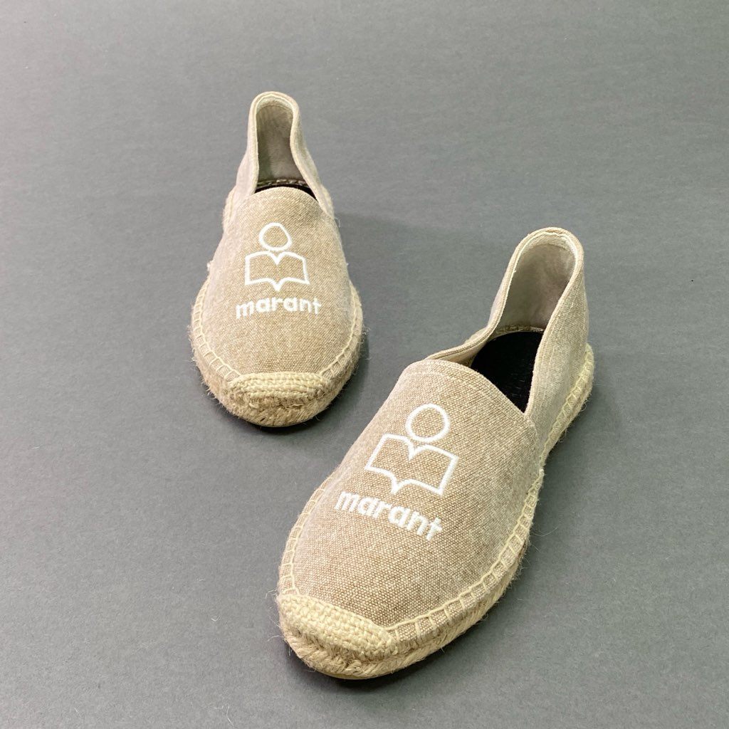 2d14 《美品》 ISABEL MARANT イザベルマラン エスパドリーユ キャンバス ロゴ刺繍 フラットシューズ スリッポン シューズ 38 ベージュ