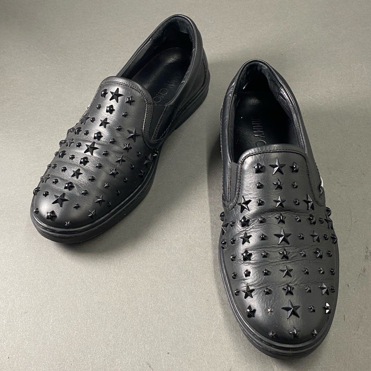 2f4 JIMMY CHOO ジミーチュウ スタースタッズ スリッポン スニーカー 43 ブラック レザー イタリア製 シューズ