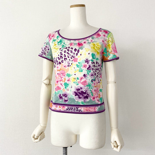 59e11 LEONARD レオナール 美しい花柄プリント 半袖Tシャツ カットソー トップス サイズM マルチカラー コットン100% レディース 日本製