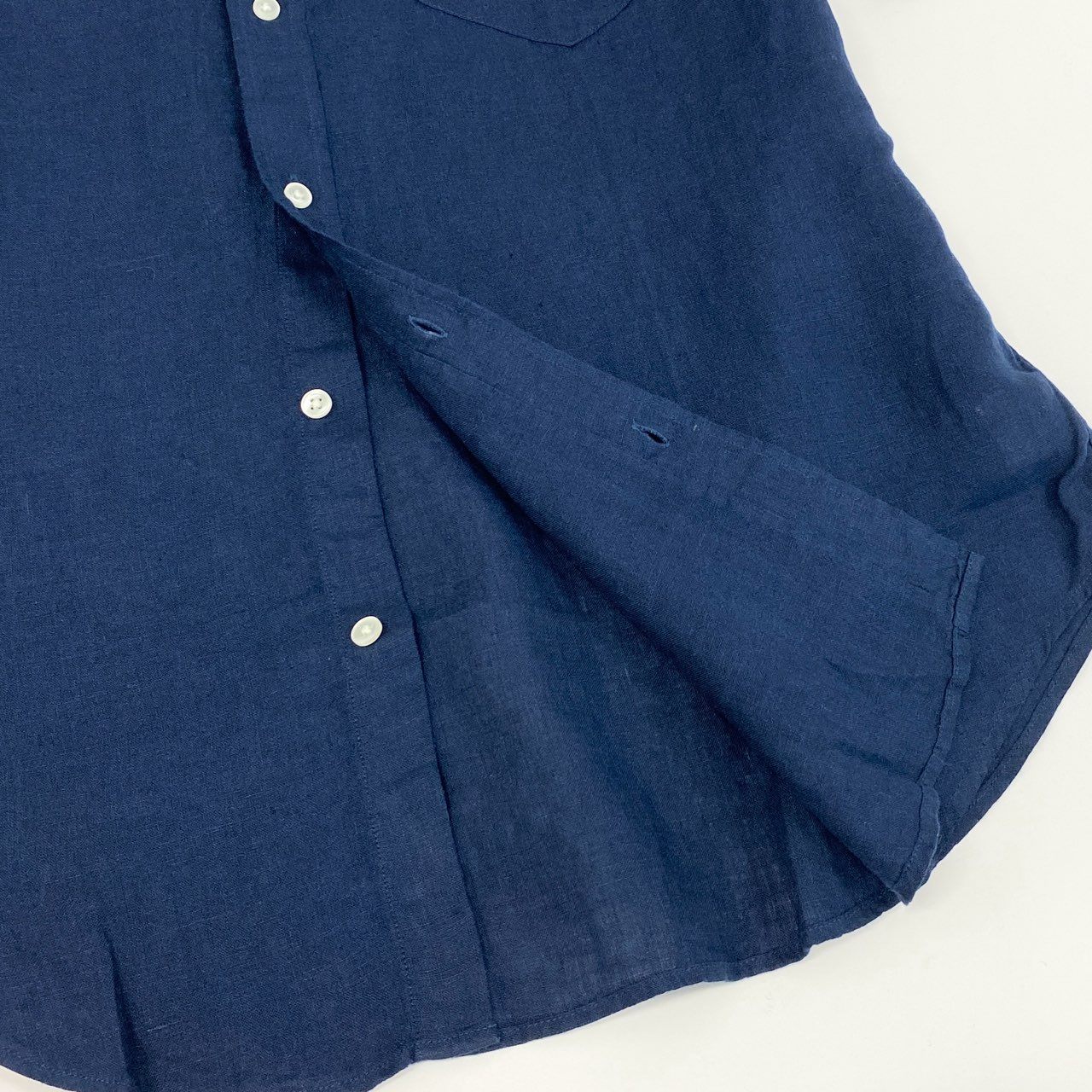 18f19 《未使用保管品》タグ付 LACOSTE ラコステ 総リネン ボタンダウン半袖シャツ ビジネス◎ カジュアル◎ CH8736 4 Lサイズ ネイビー 麻100%