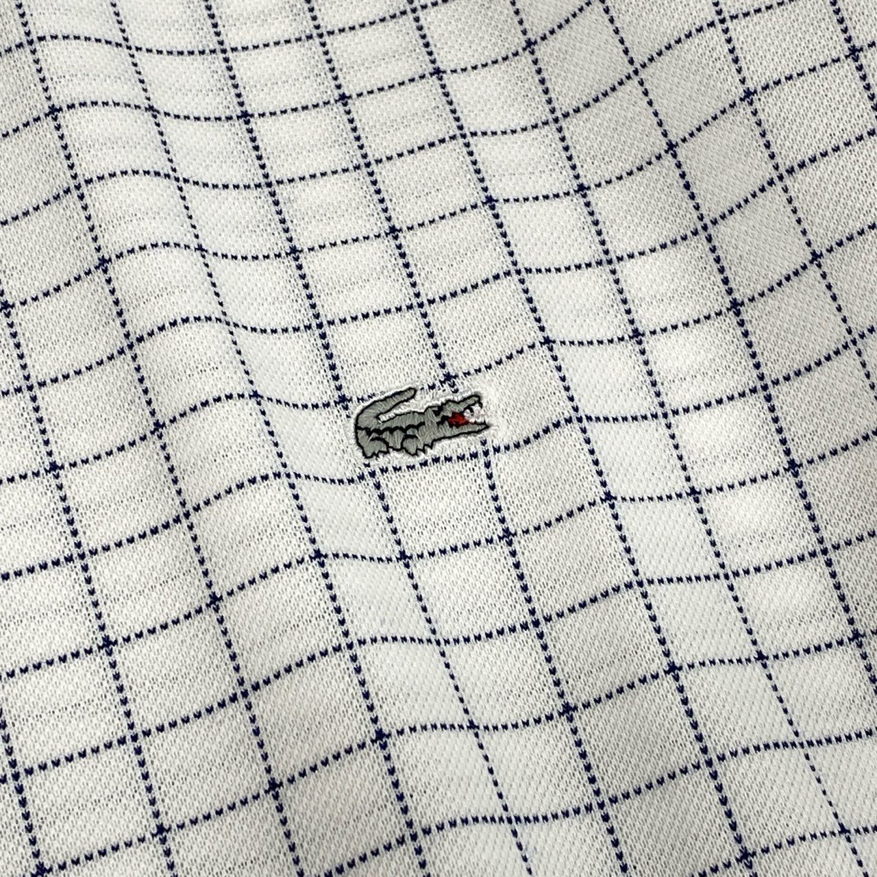 18f19 《未使用保管品》タグ付 LACOSTE ラコステ ウィンドウペン ビズポロシャツ 半袖 ボタンダウンシャツ ロゴワッペン PH763EL 5 ホワイト コットン