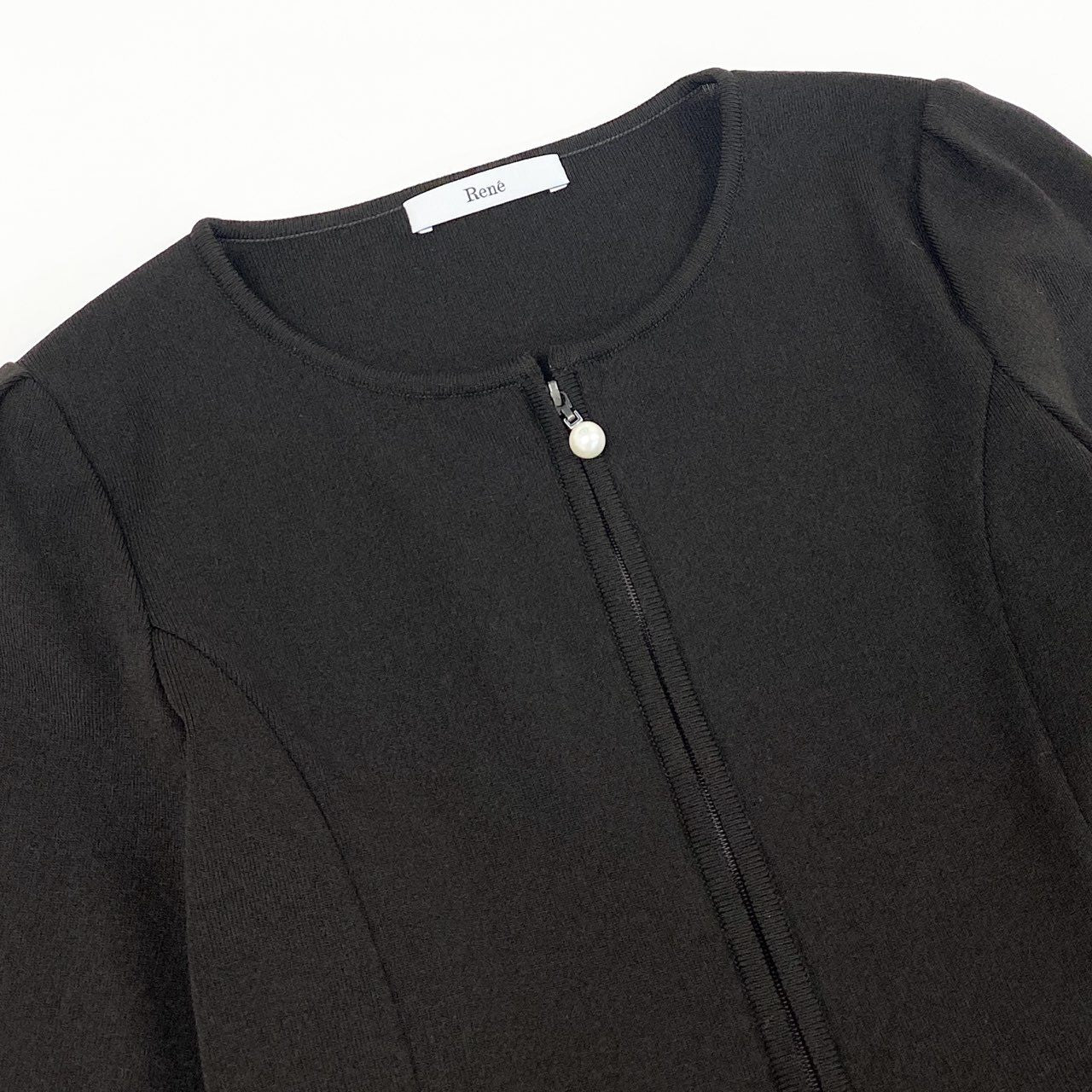 29d11 《美品》 Rene ルネ パール&ビジュー ダブルジップカーディガン 6232360 36 ブラウン ストレッチ 伸縮性◎ 日本製