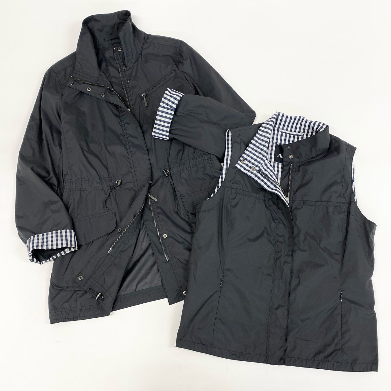 58i11 Aquascutum アクアスキュータム 2点セット ナイロンジャケット ドロストジャンパー ベスト ジレ ライナー付き レディース 女性用 1454100-39 12 ブラックu02t