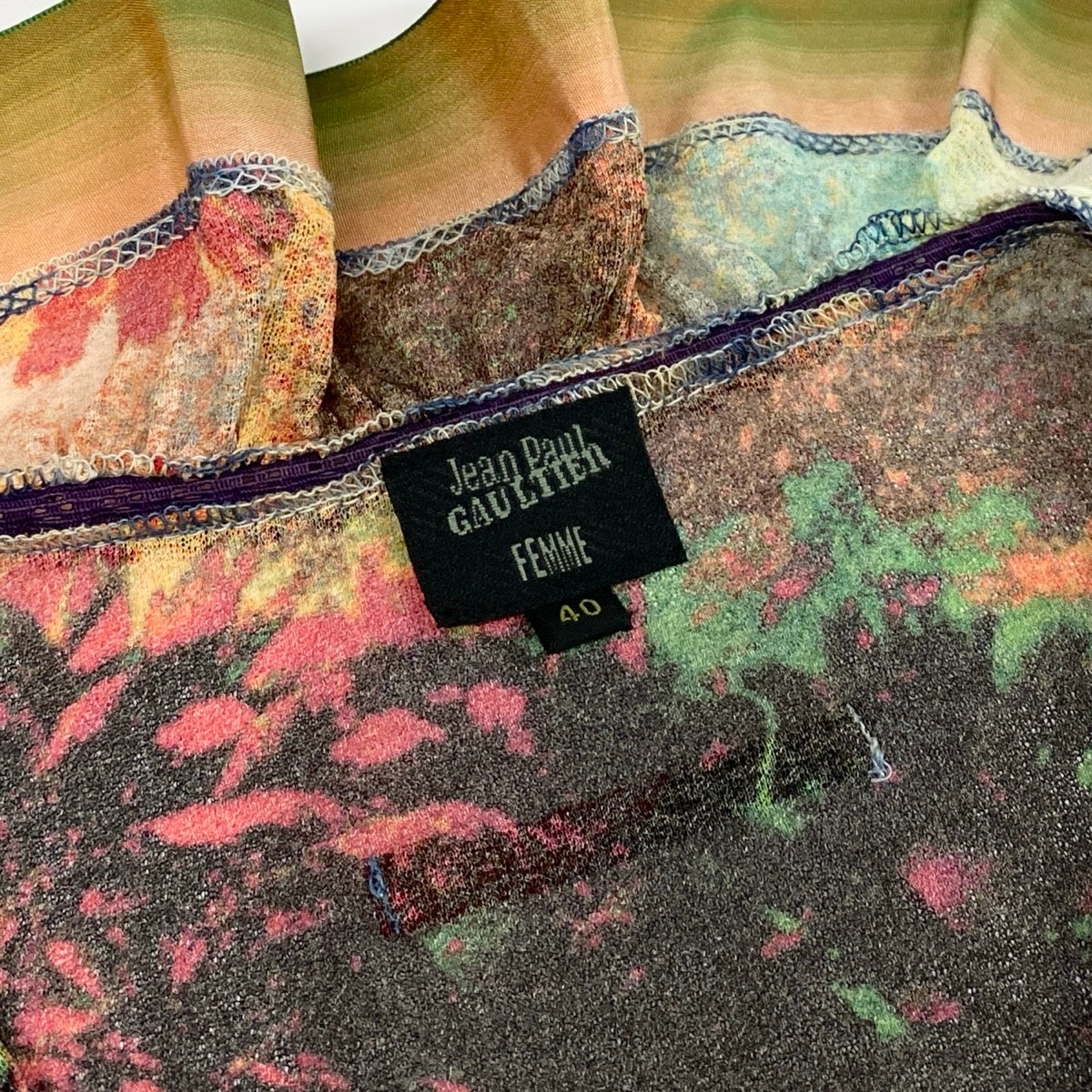 Ae14 【美品】 Jean Paul GAULTIER FEMME ジャンポールゴルチエ フェム パワーネット フリルカーディガン シアーカーディガン 総柄 サイズ40 マルチカラー レディース 女性服k02i
