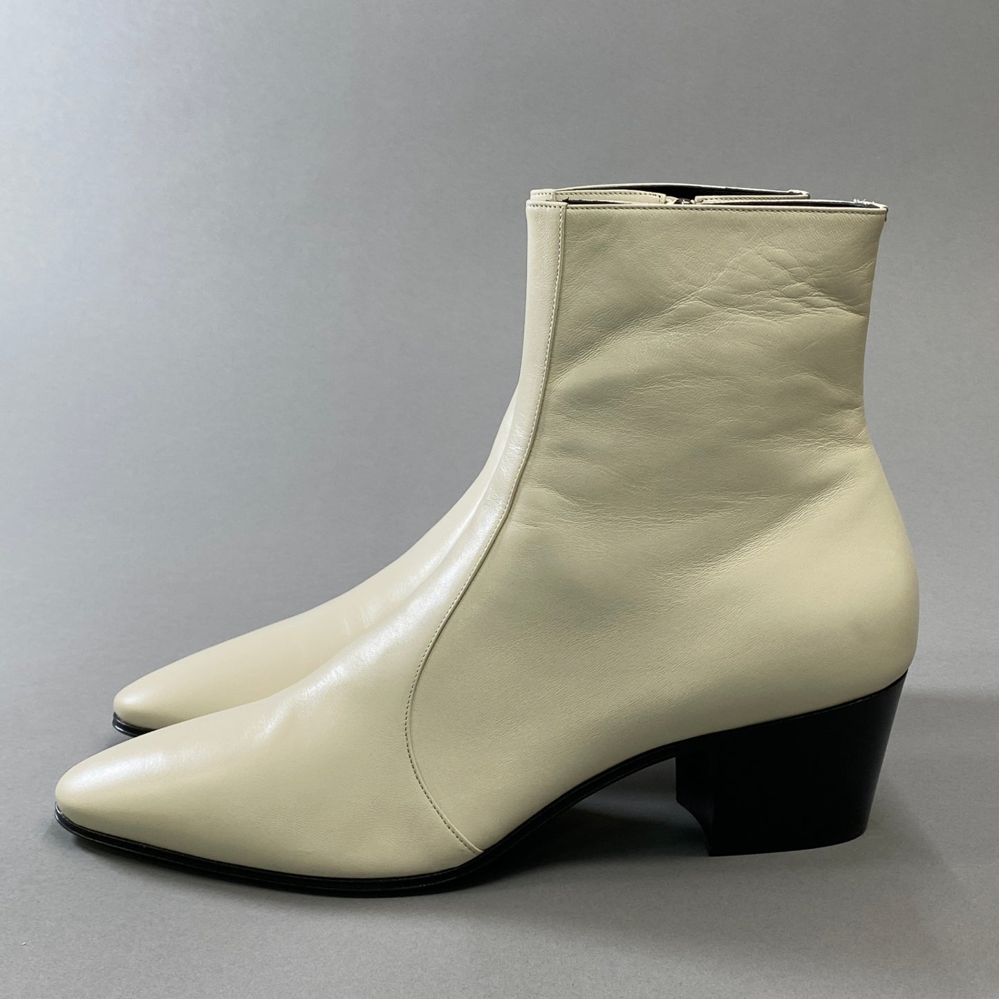 2h9《未使用品》 SAINT LAURENT PARIS サンローランパリ VASSILI ZIPPED BOOTS サイドジップ ブーツ 43 1/2 ホワイト レザー シューズ 箱付きt18r