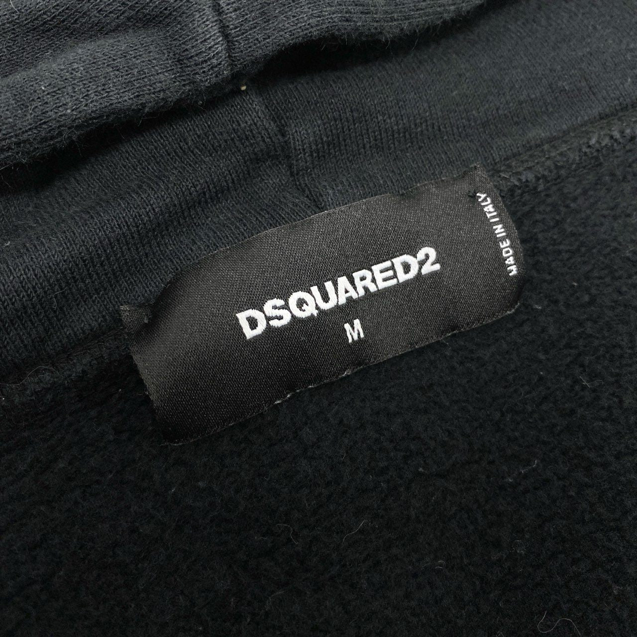 44h26 DSQUARED2 ディースクエアード イタリア製 サイドロゴプリント ジップアップパーカー フーディ S74HG0069 Mサイズ ブラック コットン メンズo07t