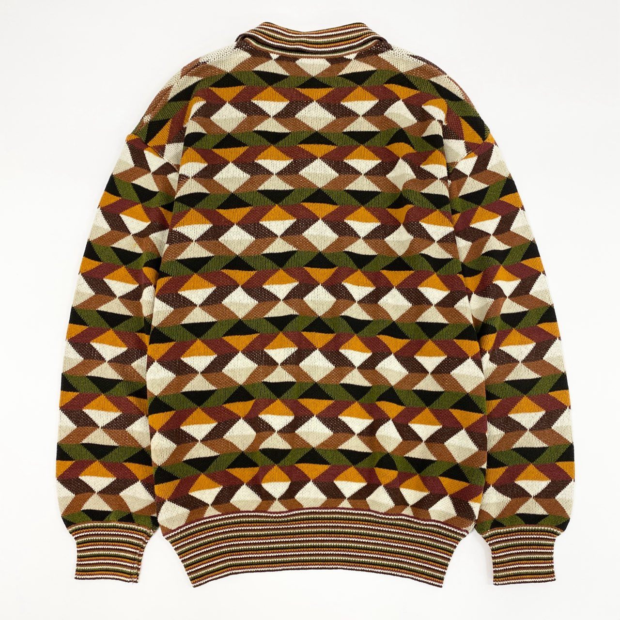 14f12 MISSONI ミッソーニ 幾何学 長袖 サマーニットポロシャツ M 茶系 プルオーバー イタリア製 紳士服