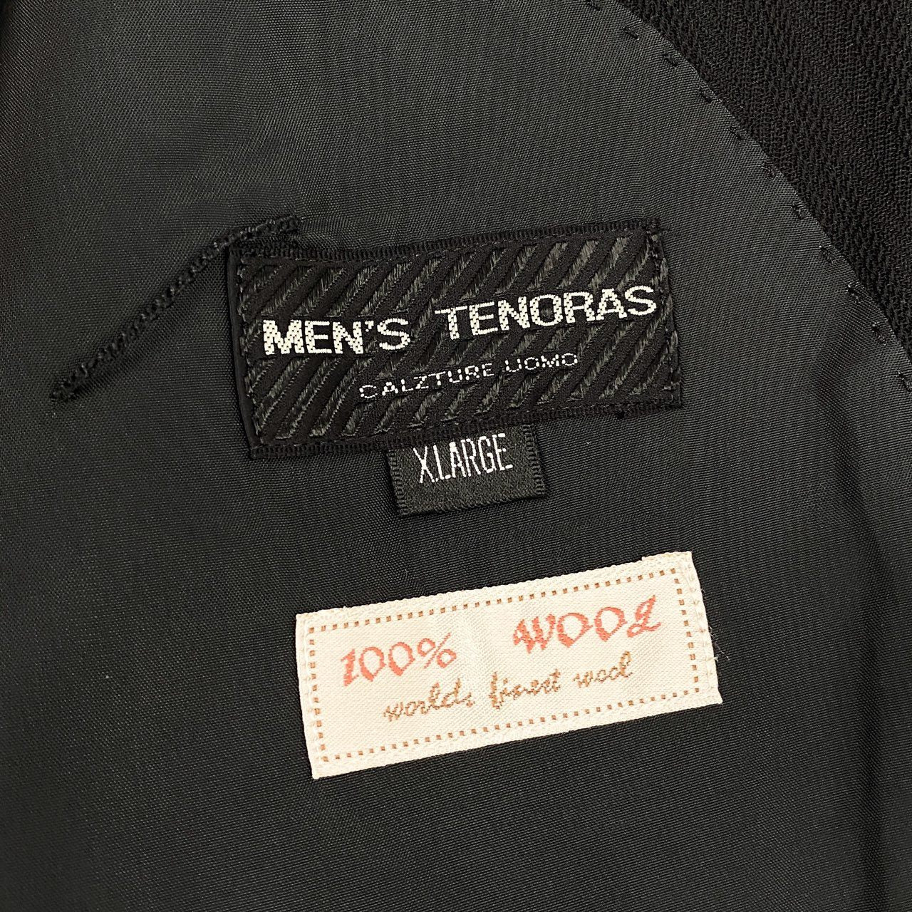 56k27 MEN`S TENORAS メンズティノラス CALZTURE UOMO セットアップスーツ 3ピース スリーピース ダブルブレスト ストライプ柄 メンズ 紳士服 大きいサイズ XL ブラック ウール100%o07t