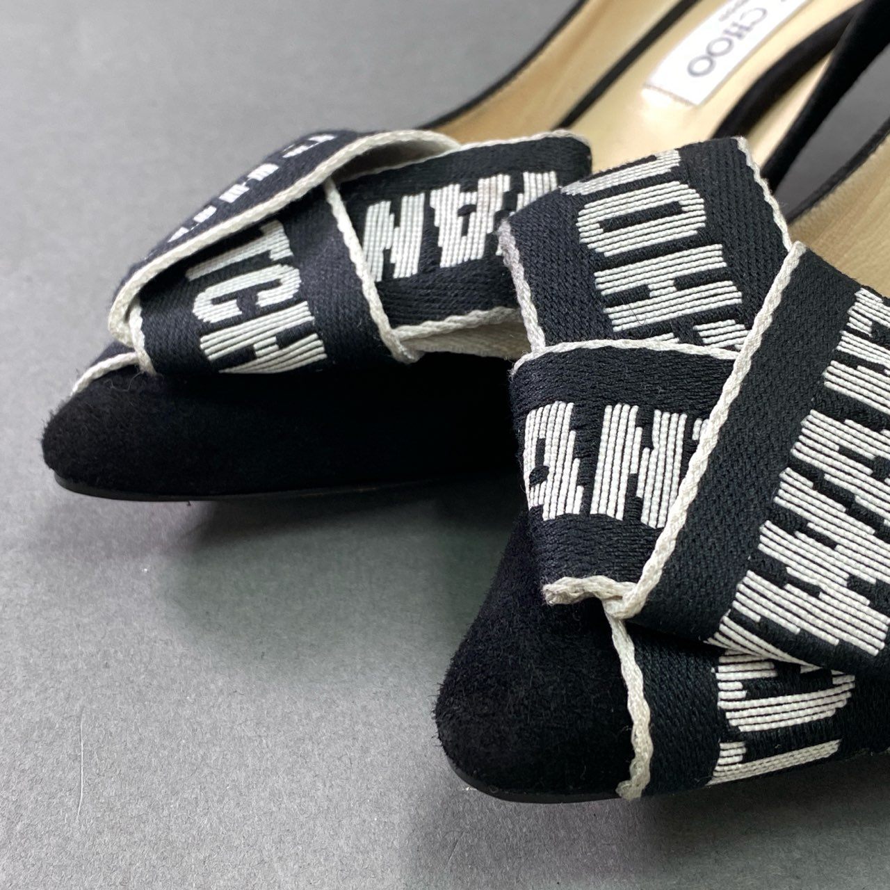 2d21 JIMMY CHOO ジミーチュウ Tegan ティーガン リボンパンプス 39 ブラック スエード シューズ イタリア製