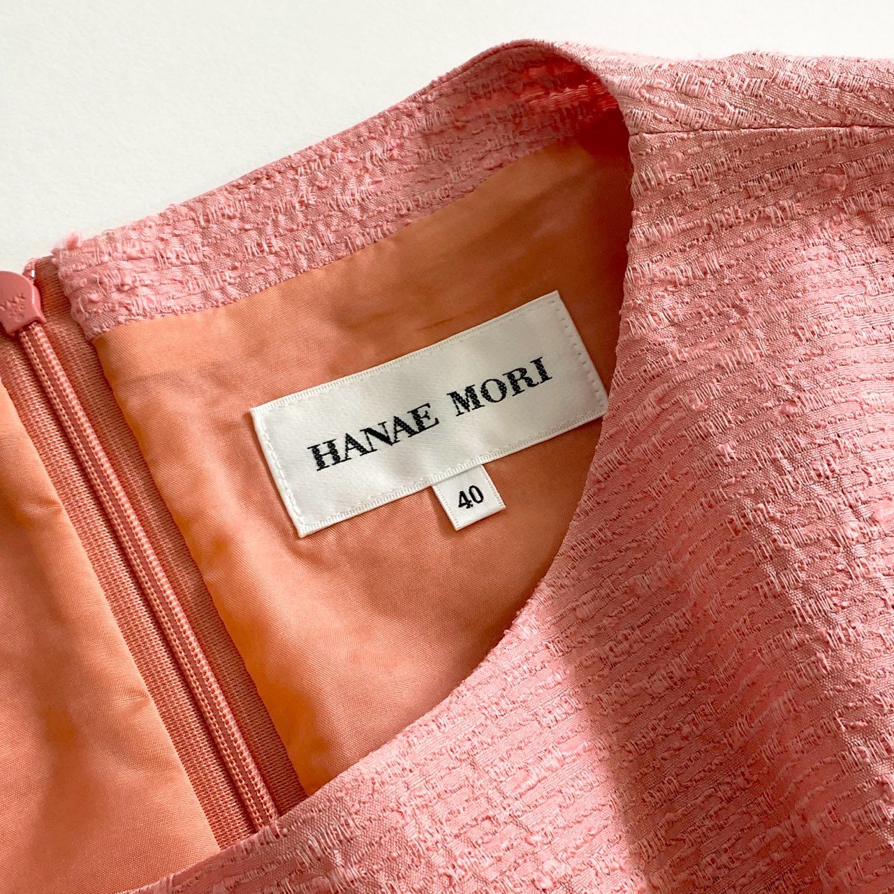 50c21 《未使用》 定価¥86,900 HANAE MORI ハナエモリ ノースリーブワンピース 40 ピンク ドレス ウエストリボン タグ付き