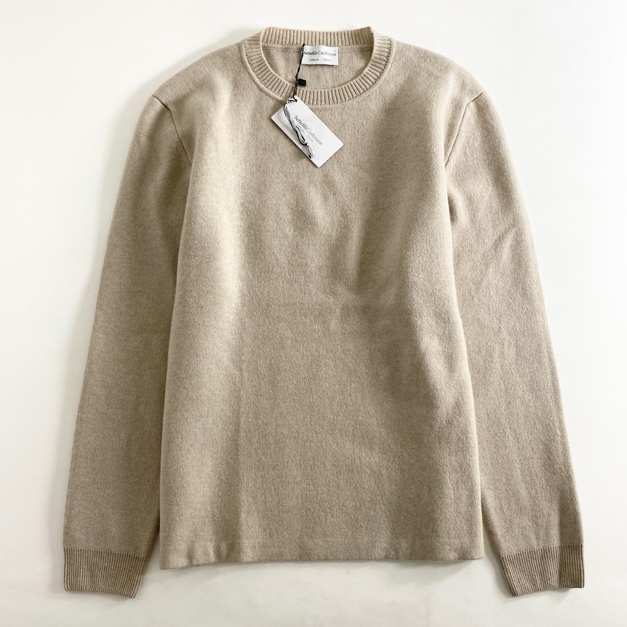 83h27 《未使用保管品》 イタリア製 Settefili Cashmere セッテフィーリカシミア クルーネック ニット セーター カシミア サイズ48 アイボリー カシミヤ100% メンズ