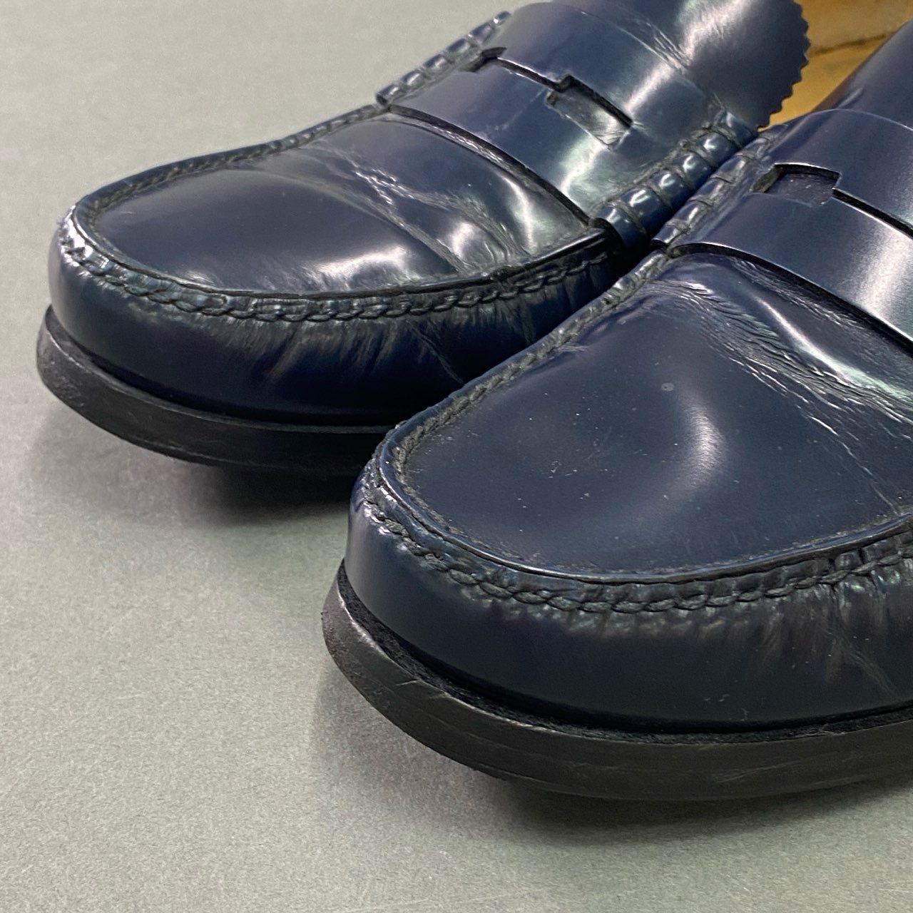 3b14 HERMES エルメス レザーローファー 40 1/2 ネイビー Leather 革靴 ビジネス フォーマル イタリア製