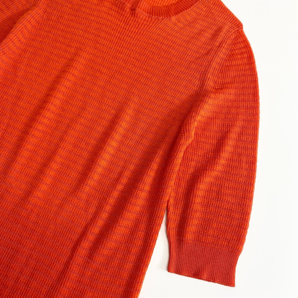 17f14 【美品】 イタリア製 MISSONI ミッソーニ ハイゲージ ニットセーター 薄手 7分袖トップス レーヨンウール混紡 サイズ48 オレンジ レディース 婦人服