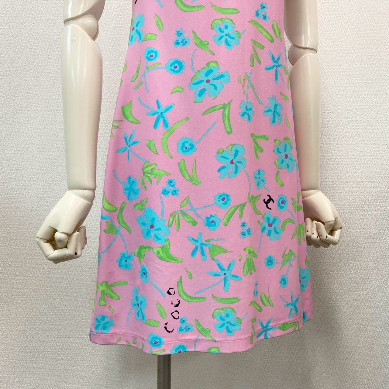 38k12 CHANEL シャネル 97P P07806V05606 マイヨ生地 花柄ワンピース ノースリーブワンピース トップス サイズ38 ピンク レディース フランス製 VINTAGE ヴィンテージ