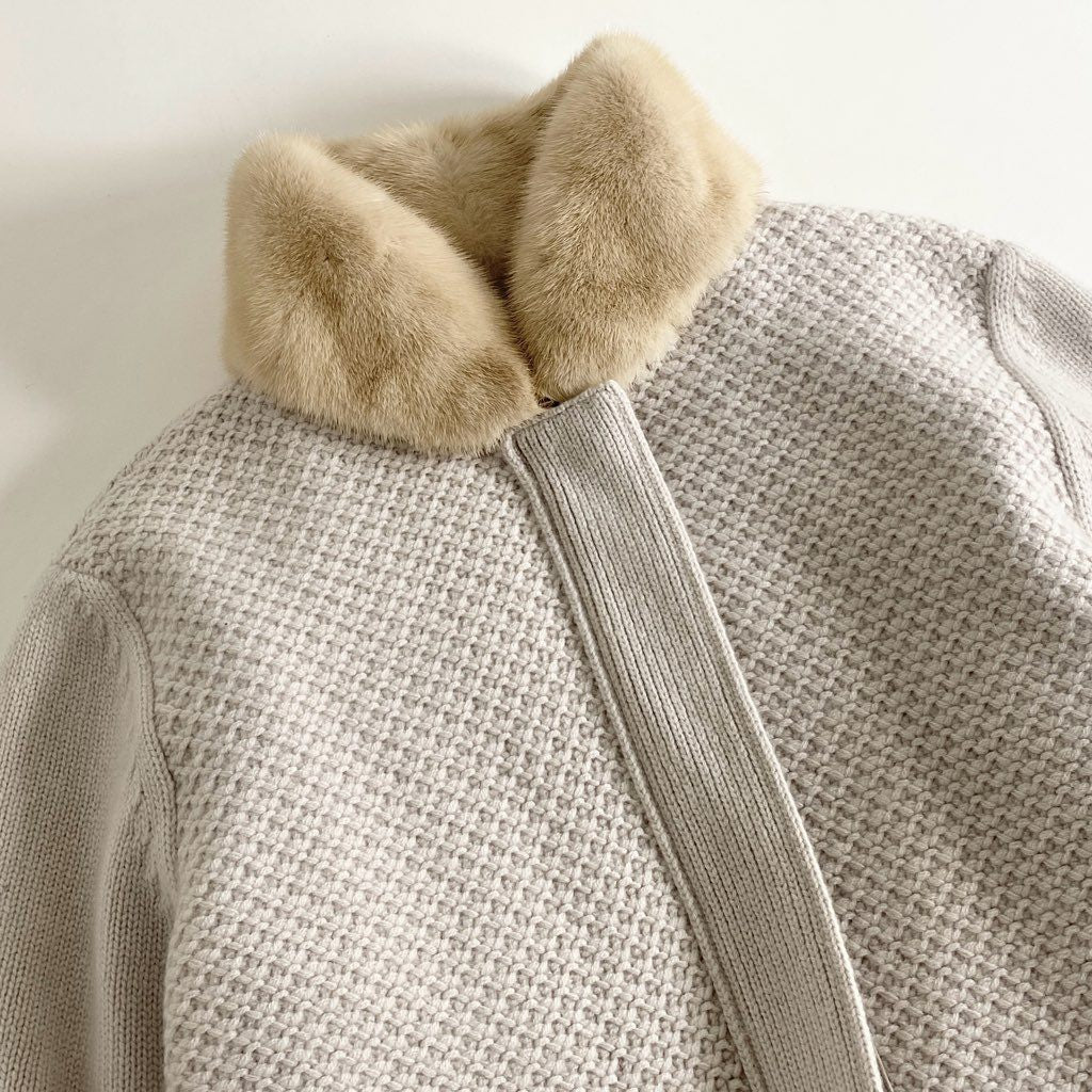 81i11 【美品】Loro Piana ロロピアーナ ベビーカシミヤ100% リバーシブル ローゲージニットブルゾン ミンクファー 毛皮コート FAI6284 サイズM レディース 女性用 アウター