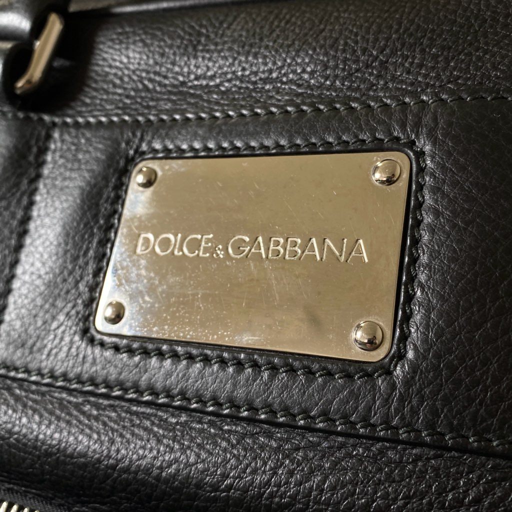 Dh3 DOLCE&GABBANA ドルチェアンドガッバーナ 2way レザーバッグ トートバグ ショルダーバッグ ロゴプレート ブラック レザー