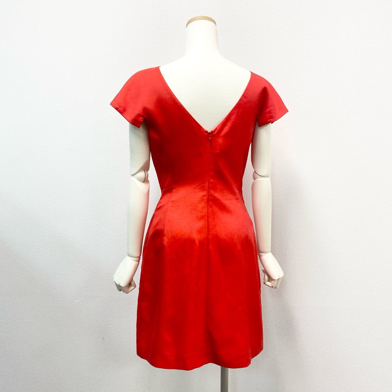 80j17 GiAMBATTISTA VALLi ジャンバティスタバリ 定価¥217.000 イタリア製 フレンチスリーブ ワンピース 膝上 パーティー 背中あき◎ レディース 女性用 40 レッド シルク100u02t