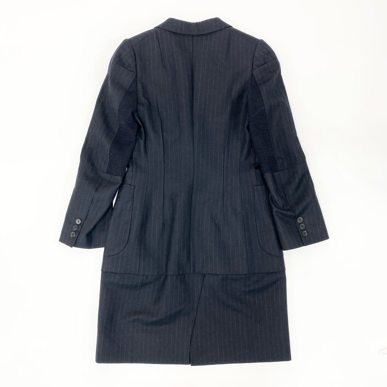 53h27 JUNYA WATANABE COMME des GARCONS ジュンヤワタナベ コムデギャルソン ニット切替 変形チェスターコート 日本製 ストライプ JJ-C006 Sサイズ ブラック ウール レディースo07t