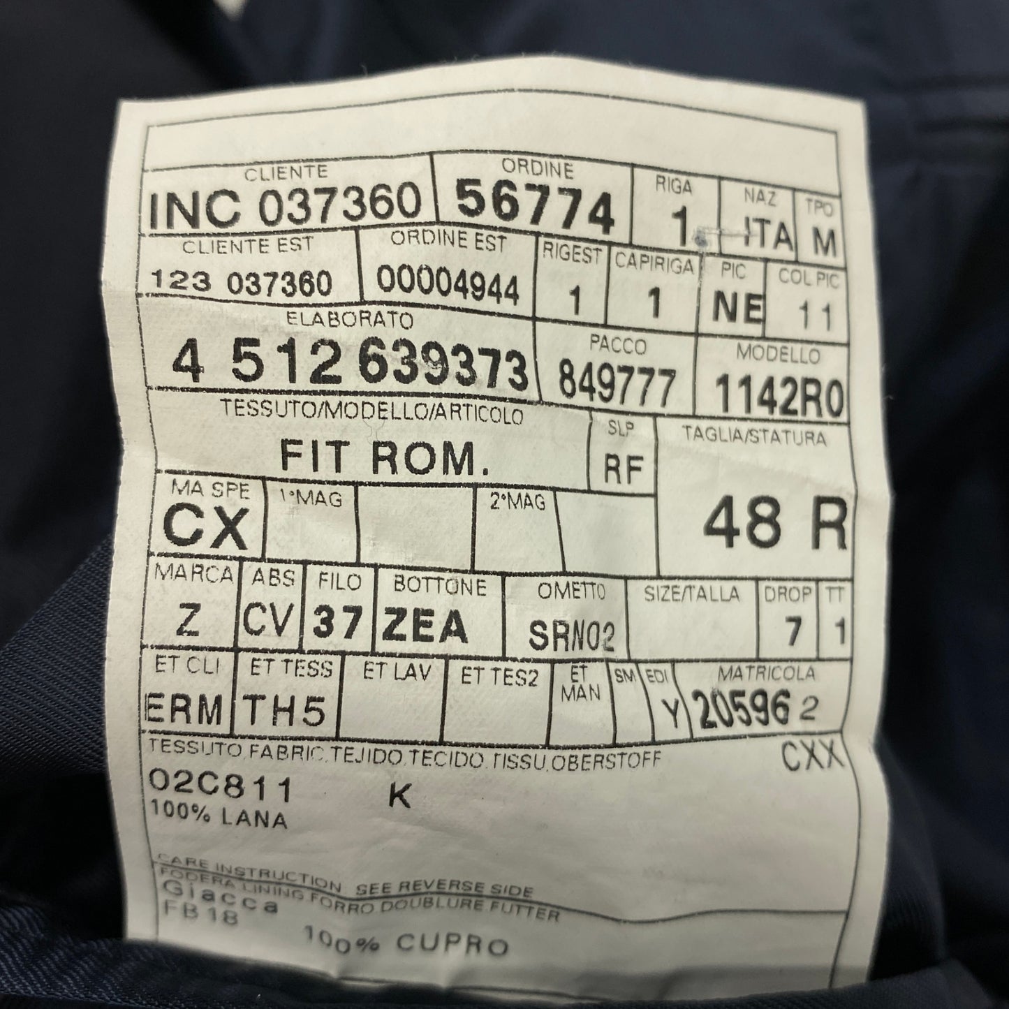 17k10 Ermenegildo Zegna エルメネジルドゼニア セットアップ スーツ ビジネス フォーマル ネイビー 48Rサイズ メンズu02t