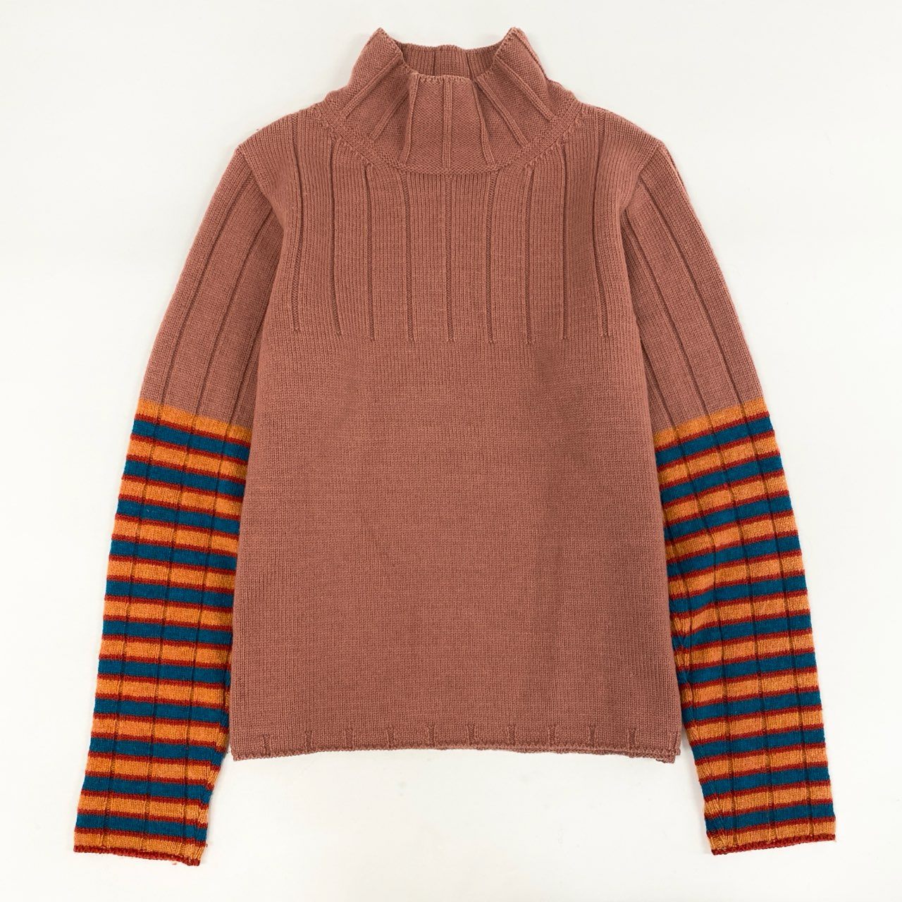13h29 DRIES VAN NOTEN ドリスヴァンノッテン 長袖ニット ハイネックニット ロングスリーブ ボーダー 3351-6013 Mサイズ オレンジ系 マルチカラー レディース 女性用u02t