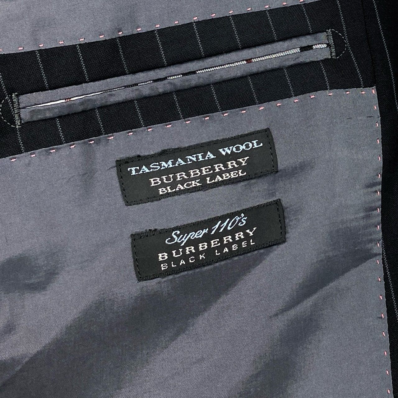 83i3 BURBERRY バーバリー セットアップスーツ テーラードジャケット スラックスパンツ ストライプ ビジネス フォーマル 40 ブラック ダークグレー メンズo07t