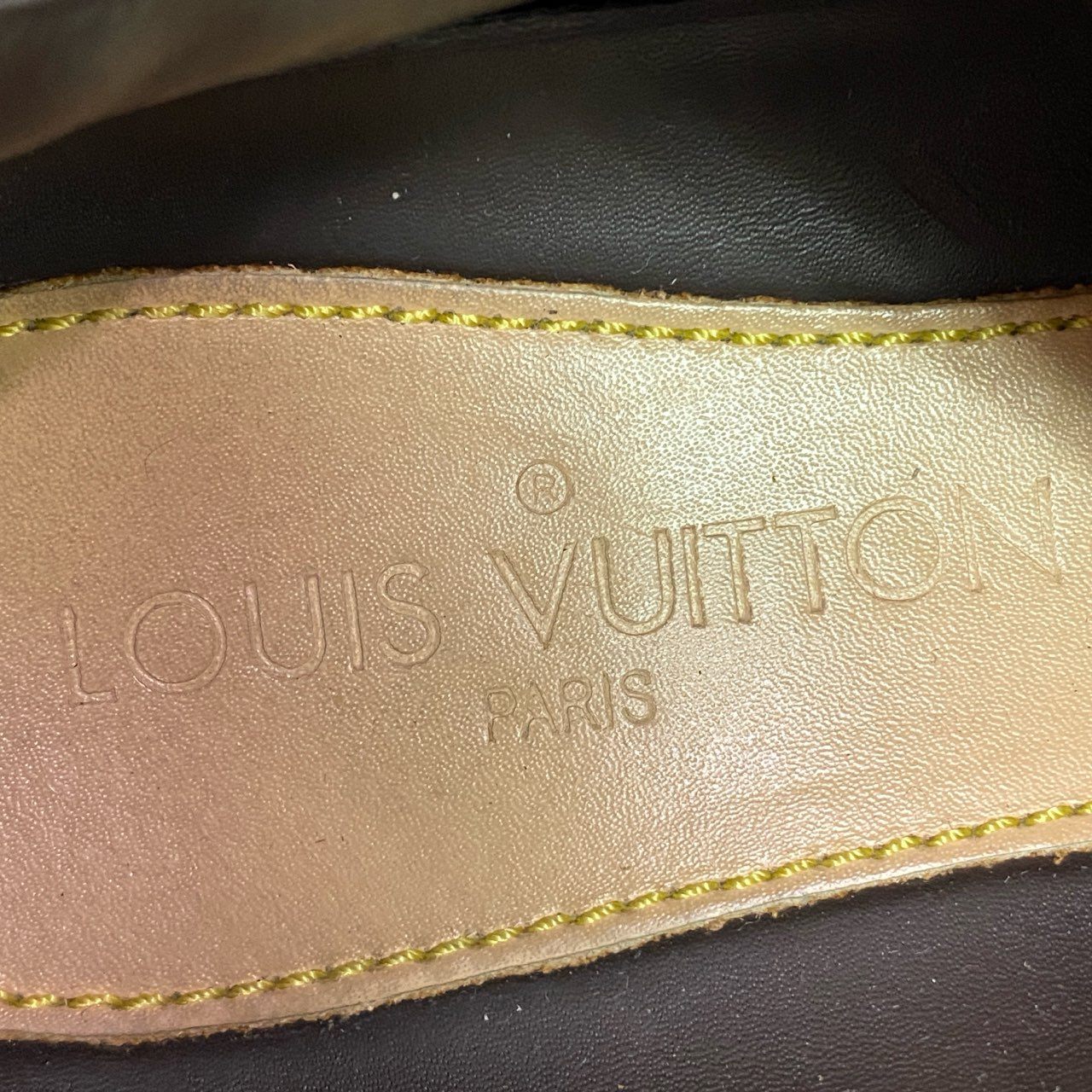 4c19 【イタリア製】LOUIS VUITTON ルイヴィトン サイドロゴ レザースニーカー ローカットスニーカー サイズ7 1/2 ブラウン レザー メンズ 紳士靴