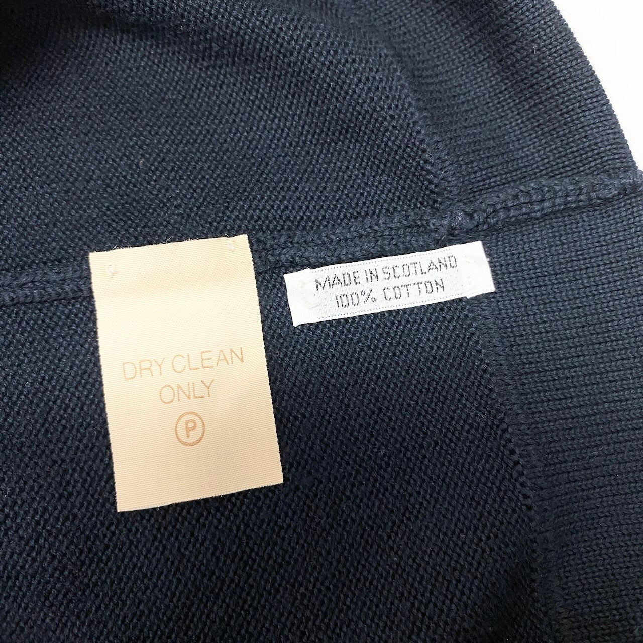 Cd23 CHANEL シャネル vintage ニットスカート タイトスカート 膝丈 スコットランド製 ネイビー コットン100% レディース 女性服u02tu02t