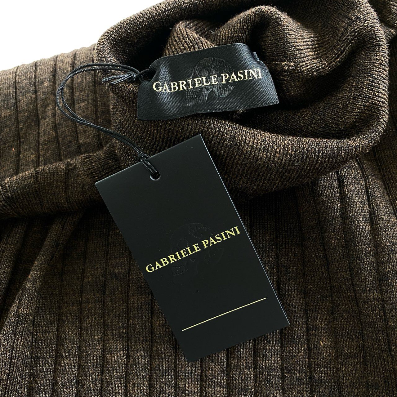 80h12 《美品》 タグ付 Gabriele Pasini ガブリエレパジーニ イタリア製 タートルネック ニット セーター トップス ロングスリーブ 50 ブラウン ウール