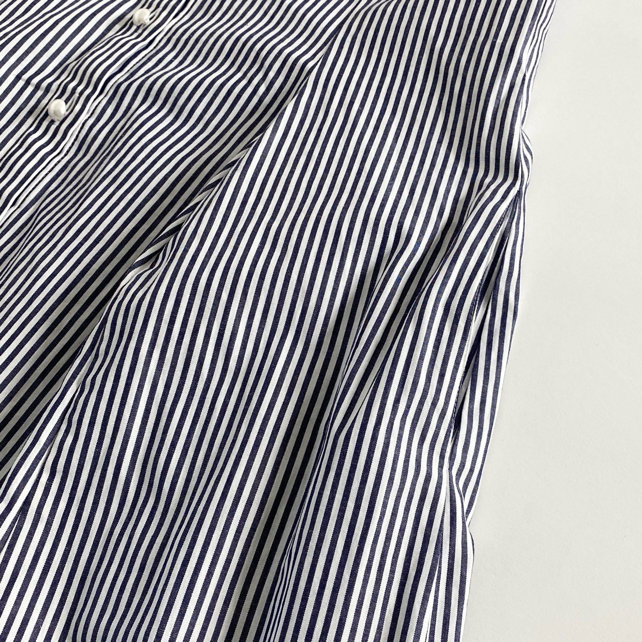 30d14 【美品】 Rene ルネ シャツワンピース ノースリーブワンピース パールボタン ストライプ 5826500 サイズ36 ブルー ホワイト コットン100% レディース 日本製