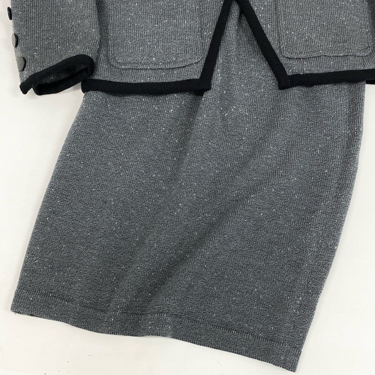 75i8 Yves Saint Laurent イヴサンローラン テーラードジャケット スカート セットアップ ニットジャケット ブレザー Mサイズ グレー ウール レディースo07t