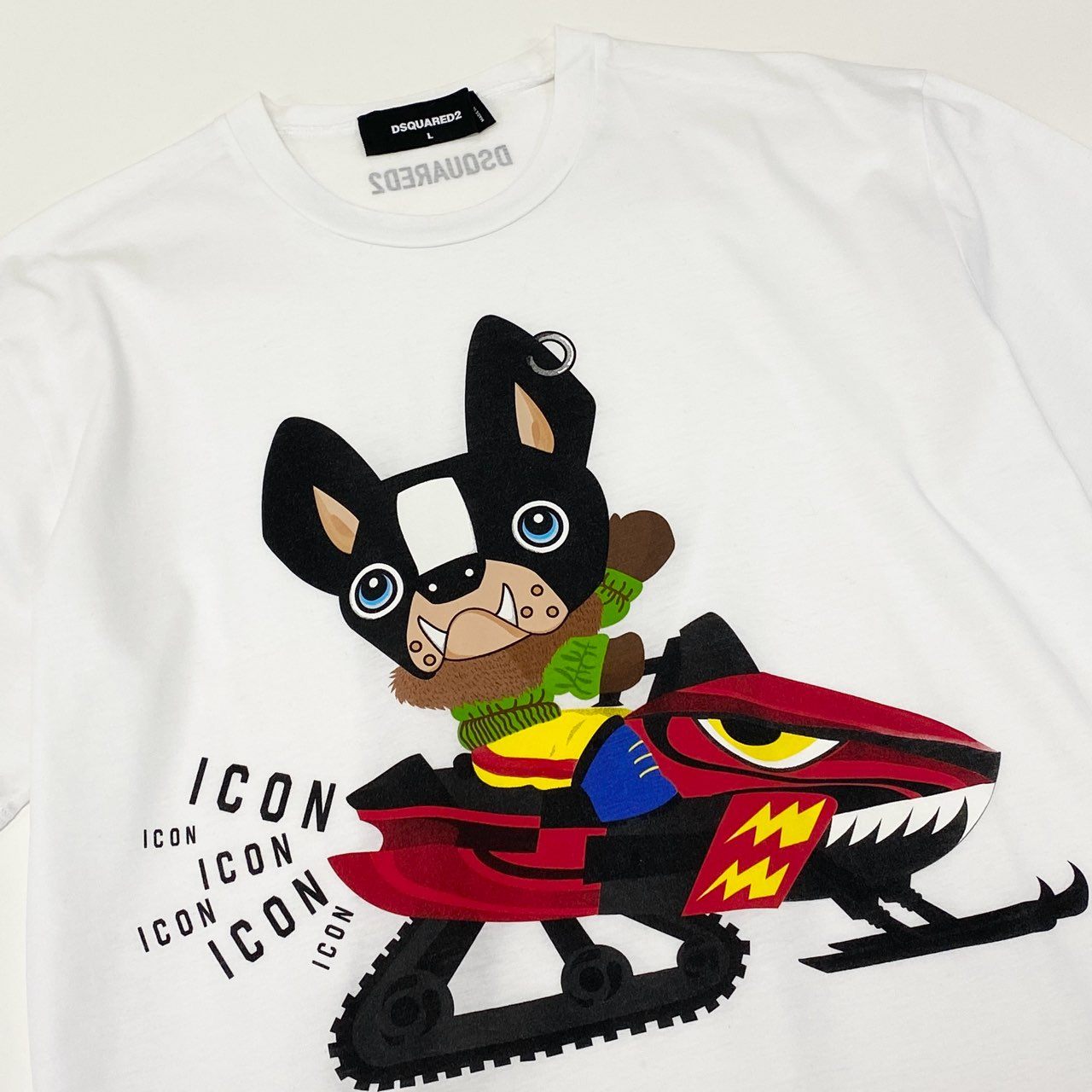 54e23 DSQUARED2 ディースクエアード ICON プリントTシャツ 半袖カットソー サイズL ホワイト コットン100 メンズ 男性用