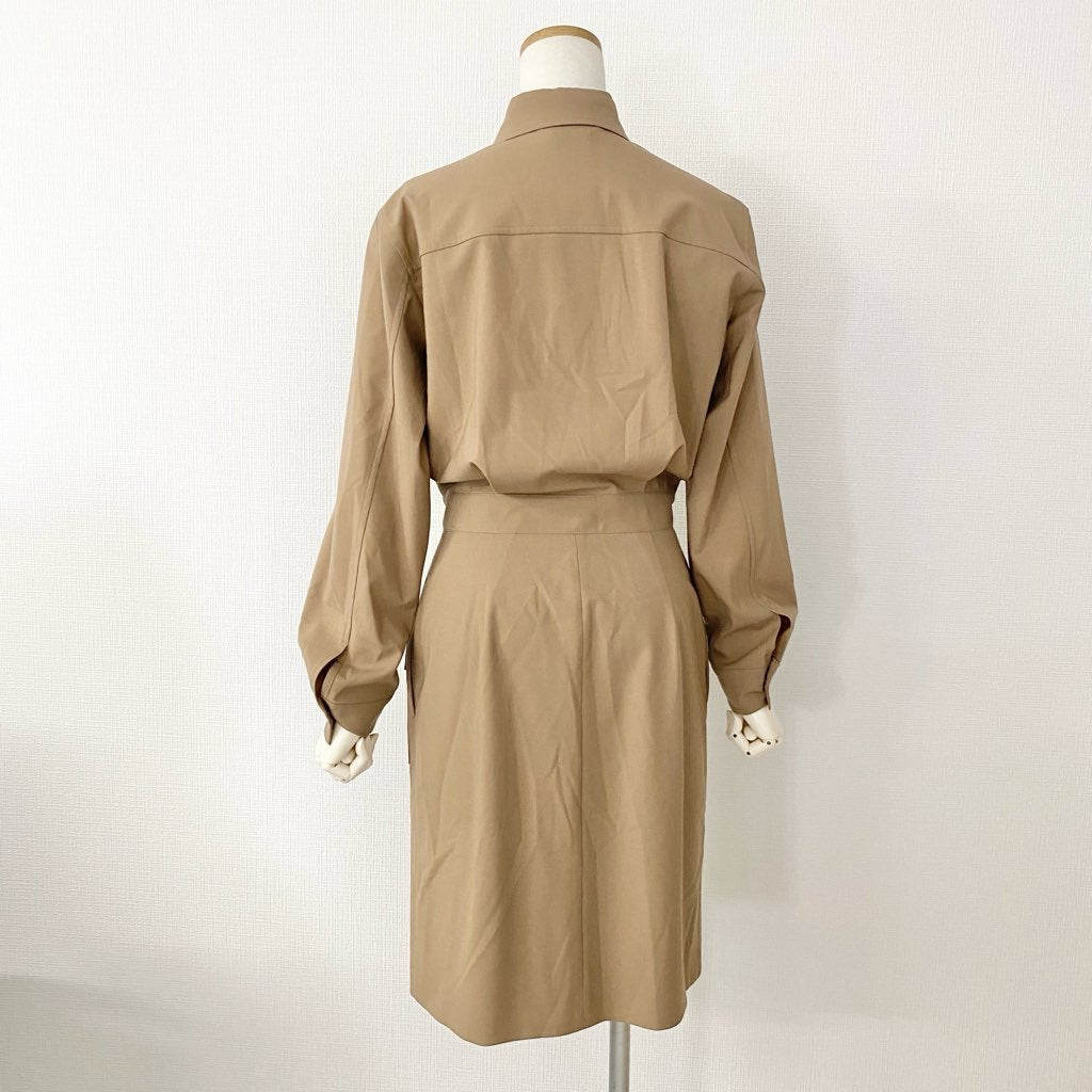 53h9 《美品》 Max Mara マックスマーラ イタリア製 白タグ 長袖ワンピース シャツワンピース ドレス 40 ブラウン ウール