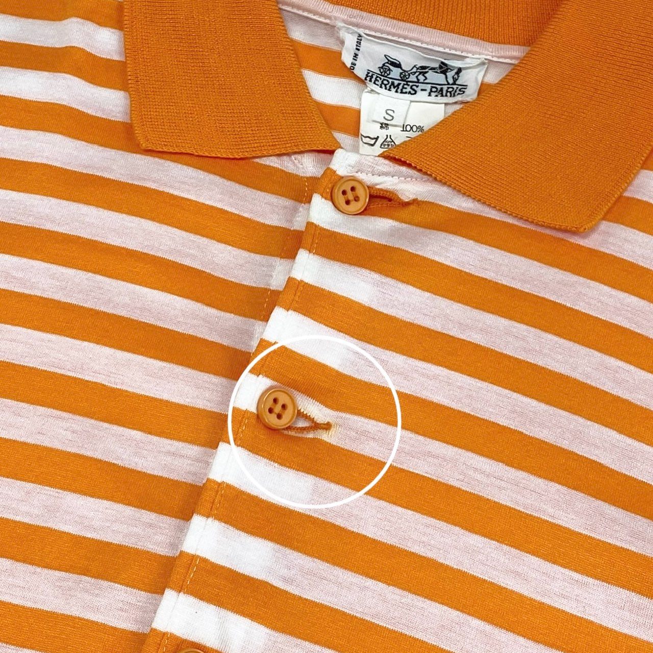 8d2 HERMES エルメス 半袖ポロシャツ トップス サイズS オレンジ×ホワイト ボーダー コットン100% メンズ フランス製 ヴィンテージ