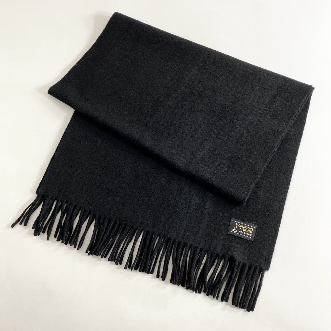 i13② Johnstons of Elgin ジョンストンズ オブ エレガン カシミヤ 100% マフラー ブラック CASHMERE スコットランド製 スヌード ストール