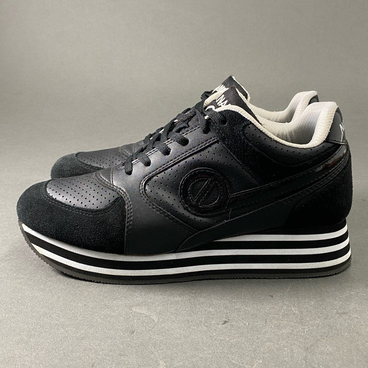 6e19 《美品》 NO NAME ノーネーム CITY RUN JOGGER シティランジョガー スニーカー 38 ブラック レザー シューズ 厚底