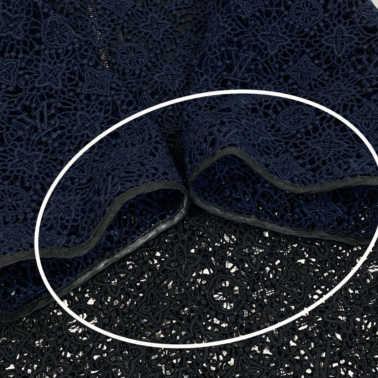 Eb19 LOUIS VUITTON ルイヴィトン モノグラム レースカットソー ショートスリーブ トップス 総柄 切替デザイン レディース Monogram Lace Top サイズ36 ネイビー ブラックt18r