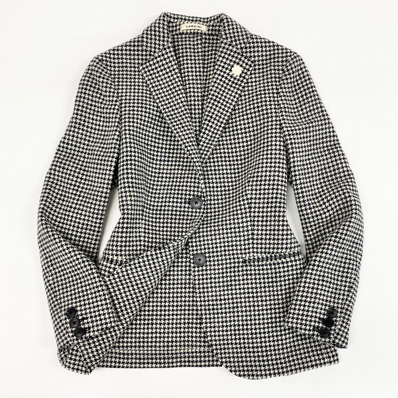12b19 LARDINI ラルディーニ イタリア製 テーラードジャケット ツイードジャケット 千鳥格子 ブートニエール付 ウール レディース 40 ブラック ホワイト