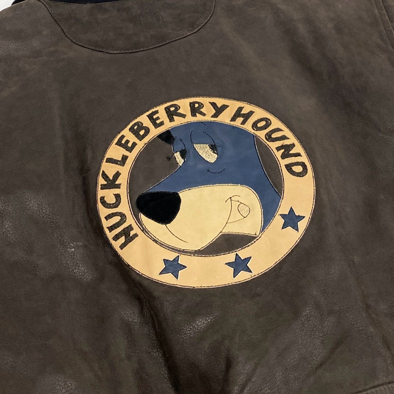 55f5 CASTELBAJAC カステルバジャック イタリア製 HUCKLEBERRY HOUND レザージャケット ブルゾン 切替 48 ブラック ブラウン