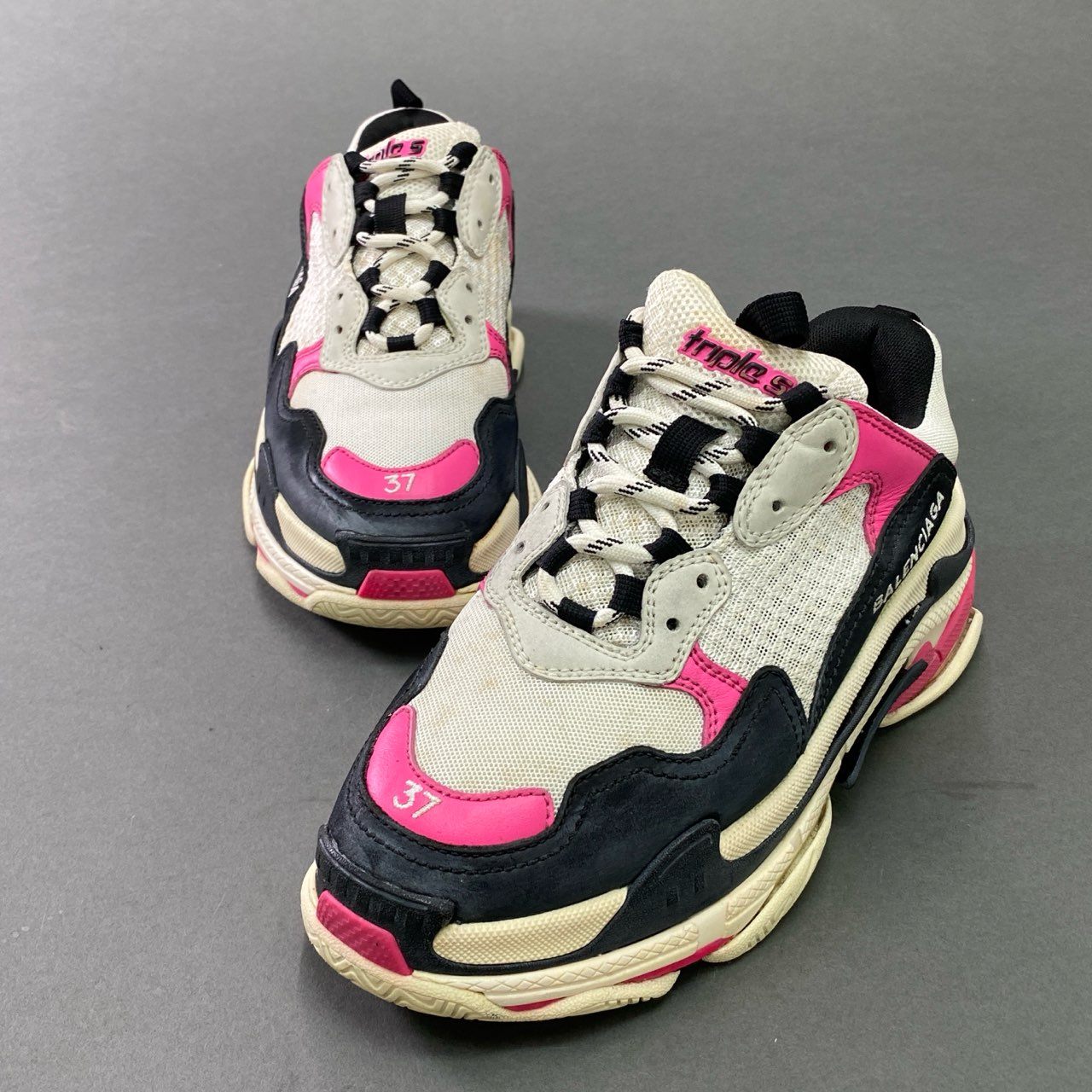 7c10 BALENCIAGA バレンシアガ Triple S トリプルS トレーナー スニーカー 24.5cm ピンク ブラック ホワイト 厚底 シューズ