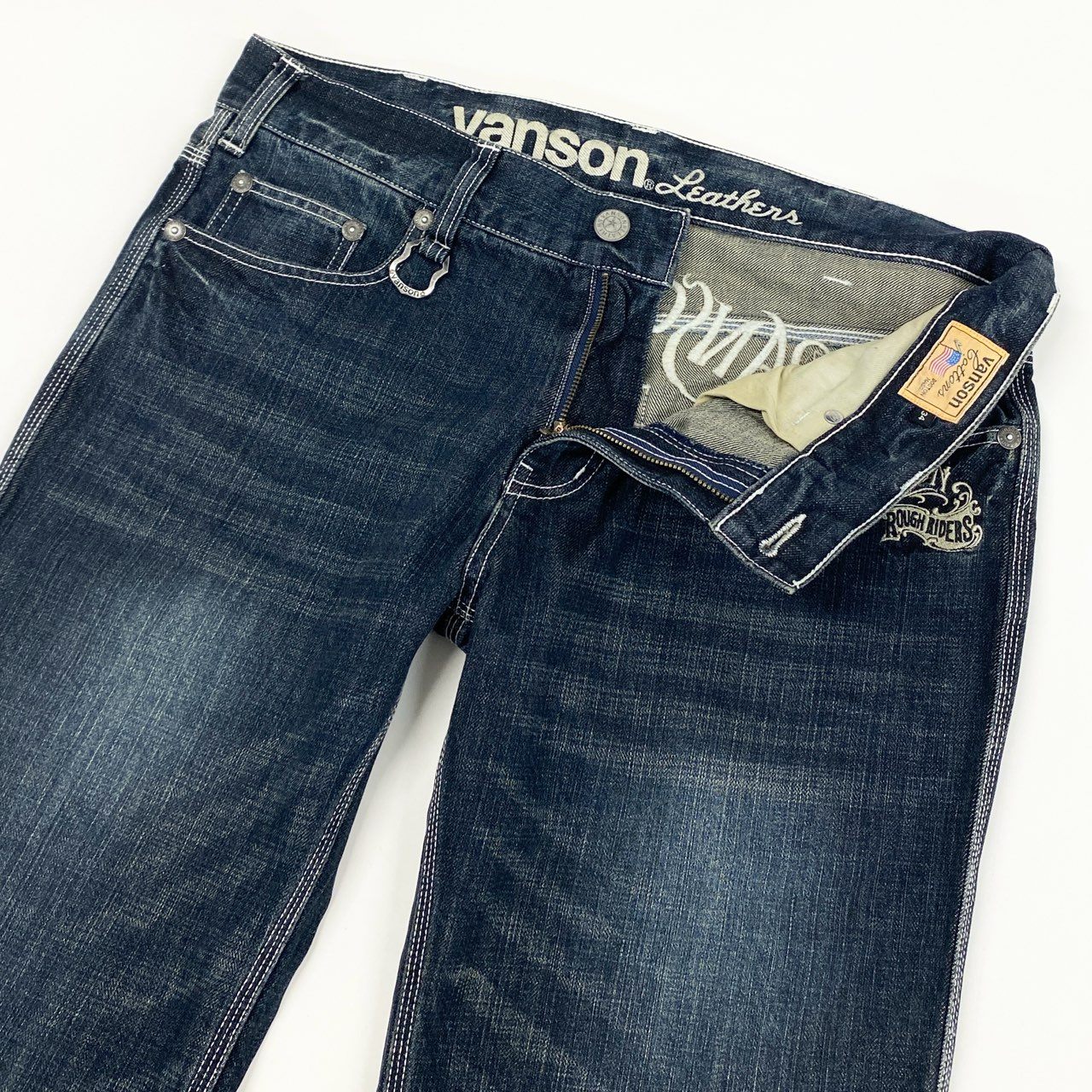 3a27 《未使用保管品》タグ付 VANSON バンソン スカル ウィング 刺繍 USED加工 デニムパンツ ジーンズ ボトムス SP-B-14 34 インディゴブルー コットン