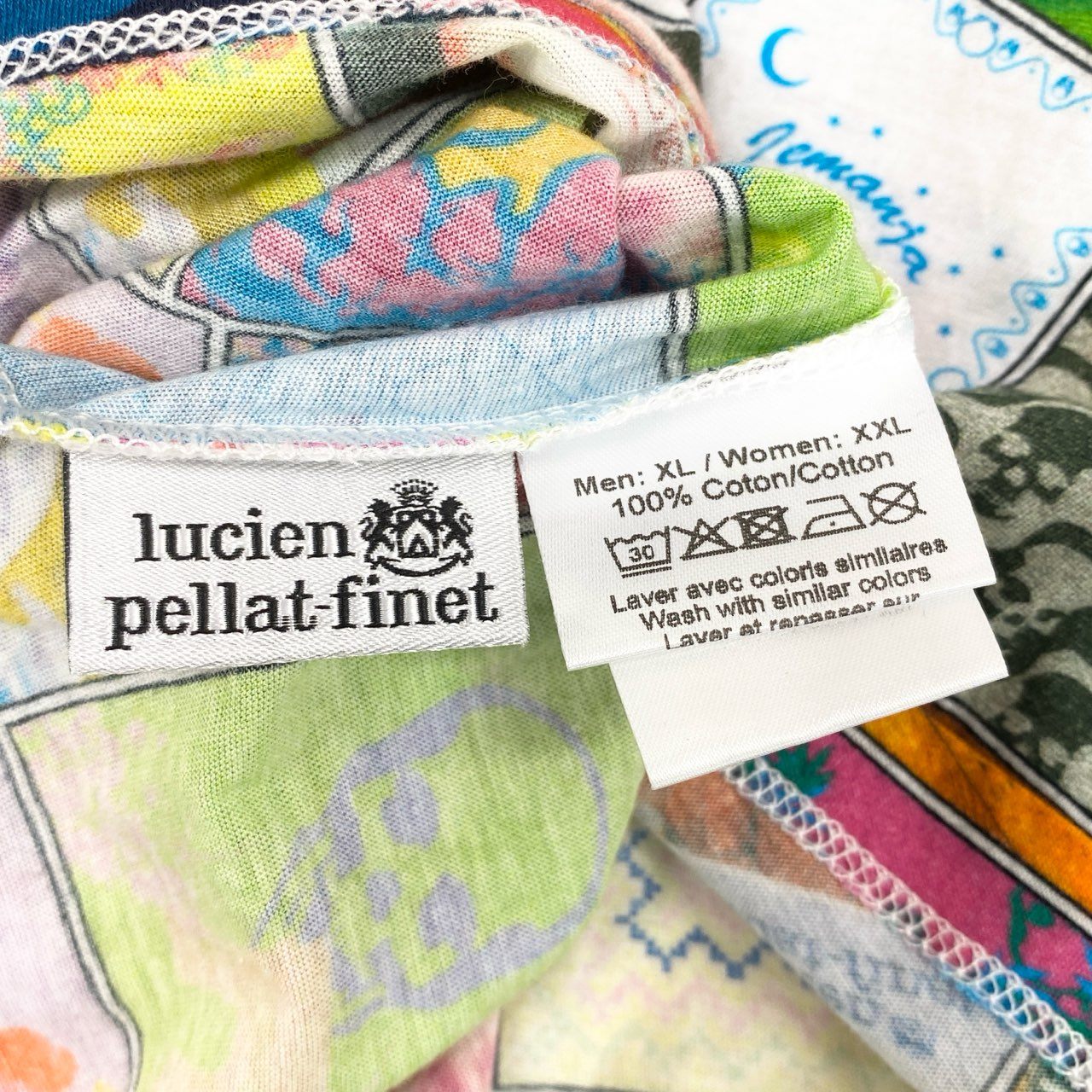 51f3 lucien pellat-finet ルシアンぺラフィネ 総柄デザイン 半袖Tシャツ カットソー サイズXL マルチカラー コットン100 メンズ 男性用