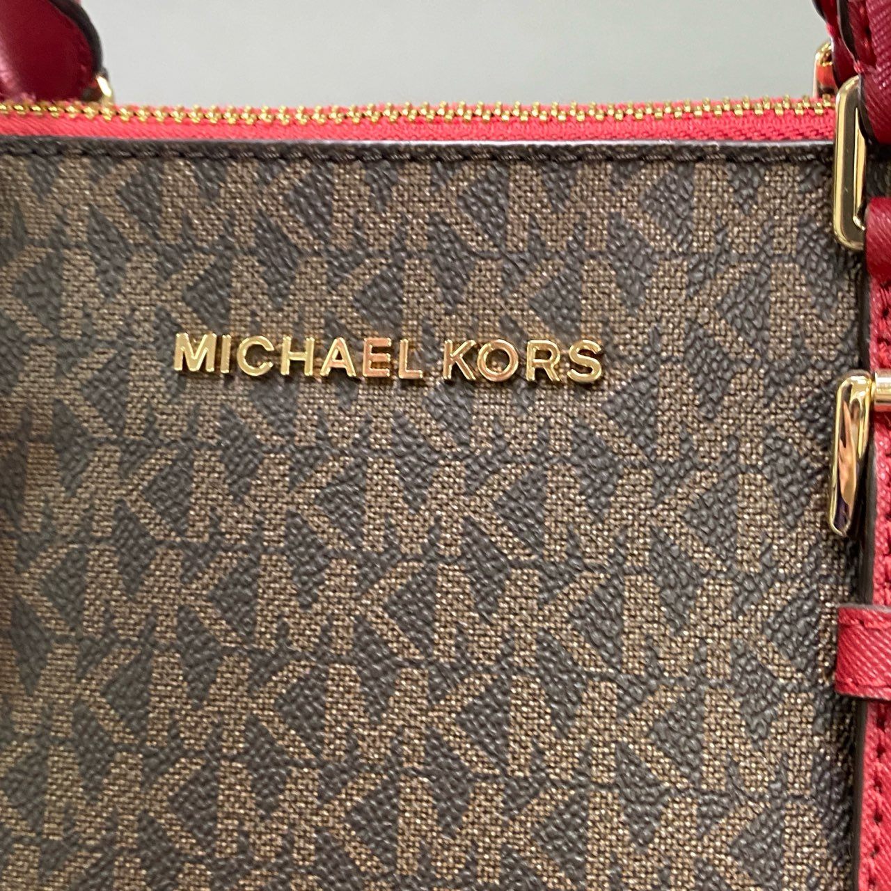 Fc21 MICHAEL KORS マイケルコース シグネチャー 2WAY ショルダーバッグ レッド ブラウン カバン ゴールドチャーム